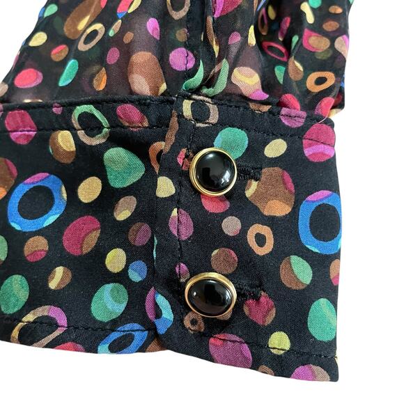 Shoshanna Silk Blouse Black Multicolor Geometric Circle Print Size 4 Career Wear - Picture 6 of 9